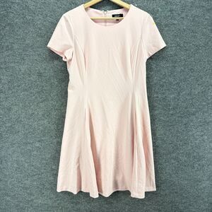 DKNY Dress Women 10 Pink Sheath Midi Zipper Lined Short Sleeve Round Neck Casual